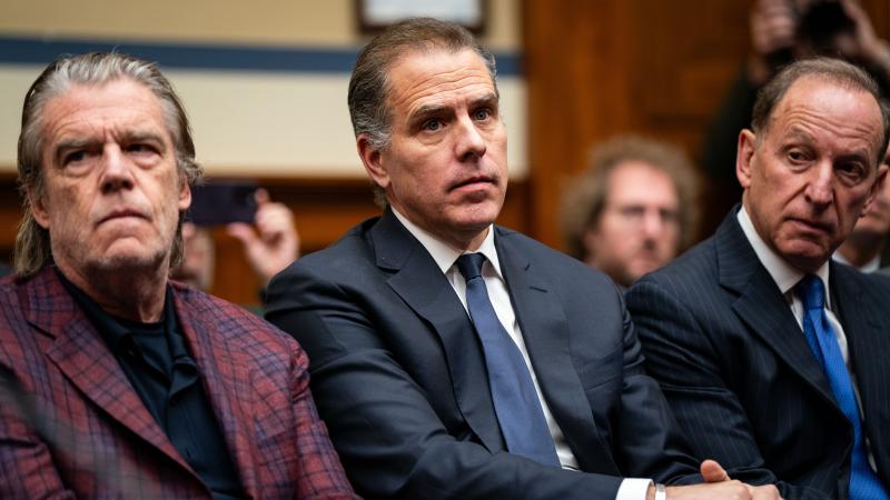 WASHINGTON, DC - JANUARY 10:Hunter Biden, son of U.S. President Joe Biden, flanked by Kevin Morris, left, and Abbe Lowell, right, attend a House Oversight Committee meeting on January 10, 2024 in Washington, DC. The committee is meeting today as it considers citing him for Contempt of Congress. (Photo by Kent Nishimura/Getty Images)